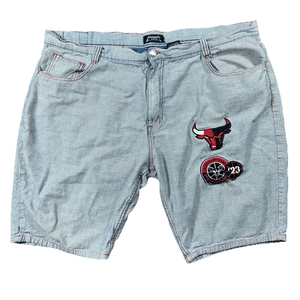 VTG Men's Baggy Chicago Bulls Embroidered Gray Jean Shorts Jorts 44/10.5 90s Y2K
